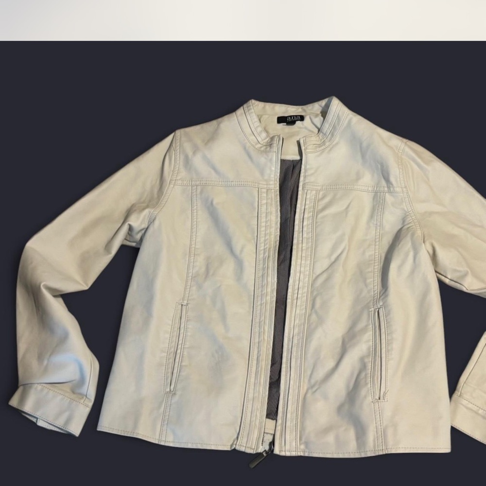 Ana Cream Leather Jacket with Stand-Up Collar
